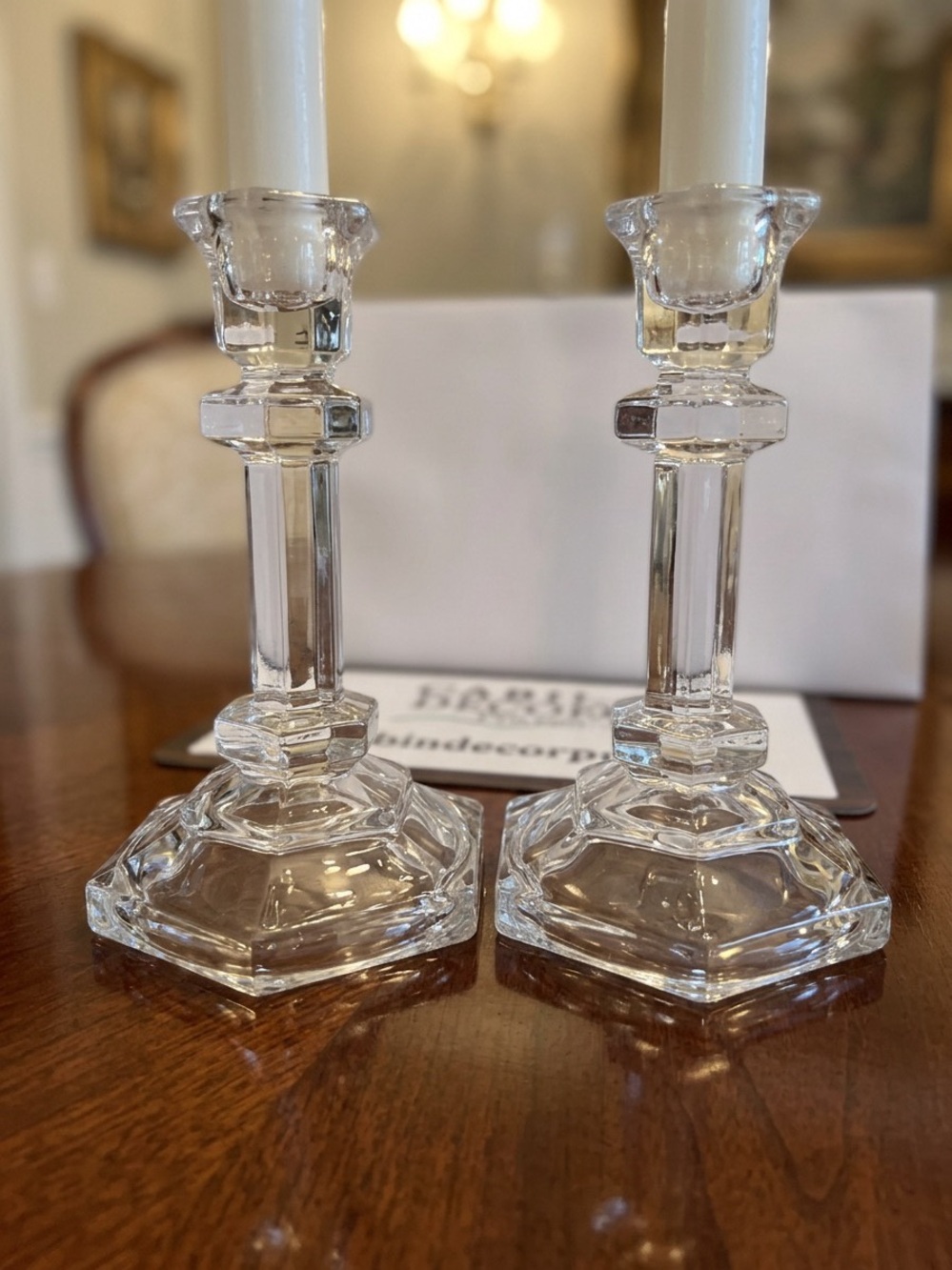 Clear Glass Taper Candle Holders - Set of 2 candles are not included 5.5” tall